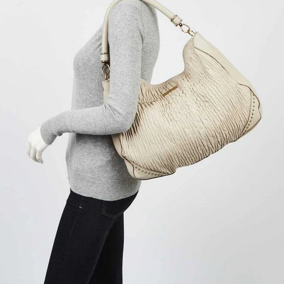 Burberry Grey Lambskin Leather Ruched Hobo Bag - Picture 2 of 12